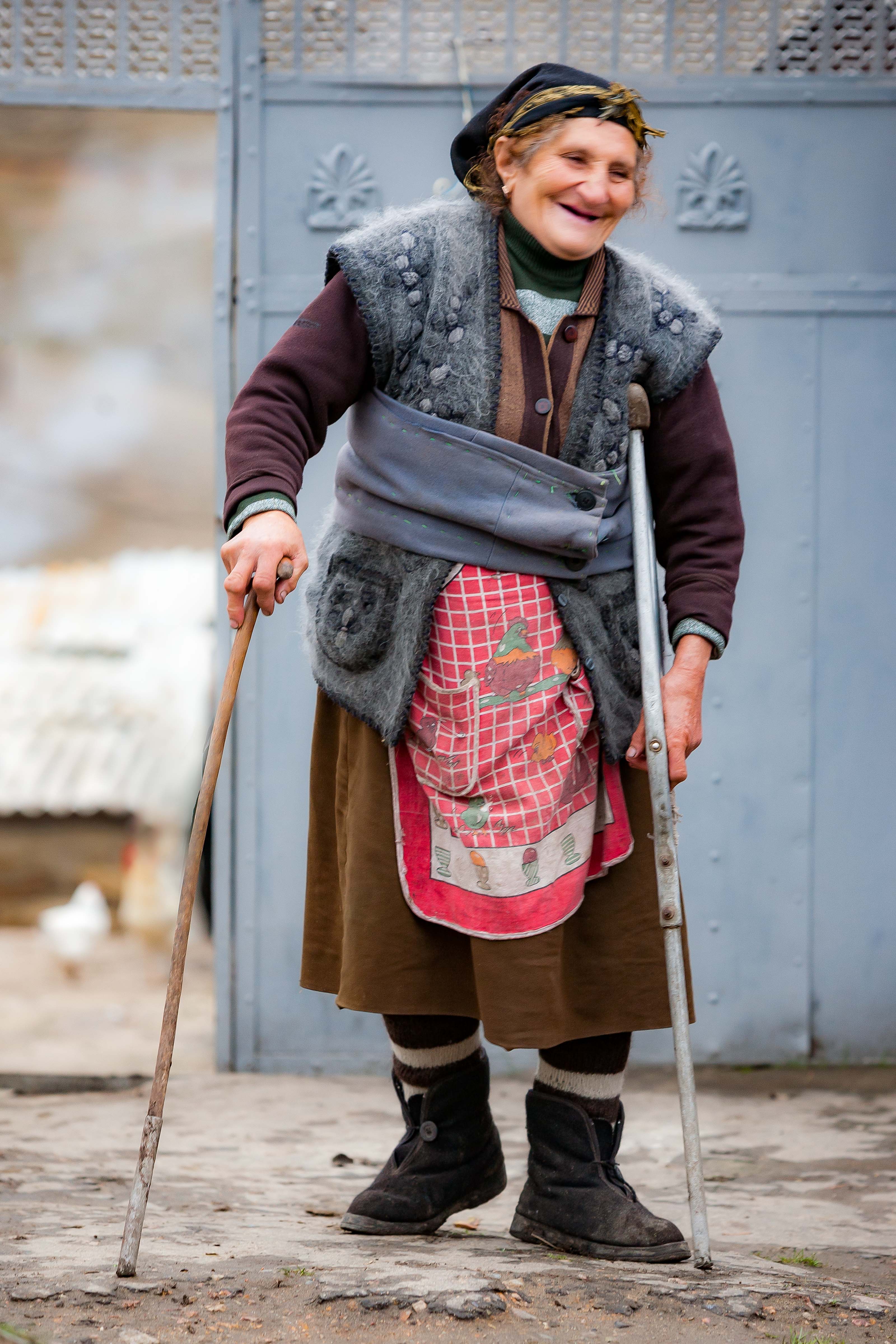 Azerbaijan, Gadabay Prov, Old Woman With Crutch And Cane, 2009, IMG 8900 Azerbaijan, Gadabay Prov, Old Woman With Crutch And Cane, 2009, IMG 8900