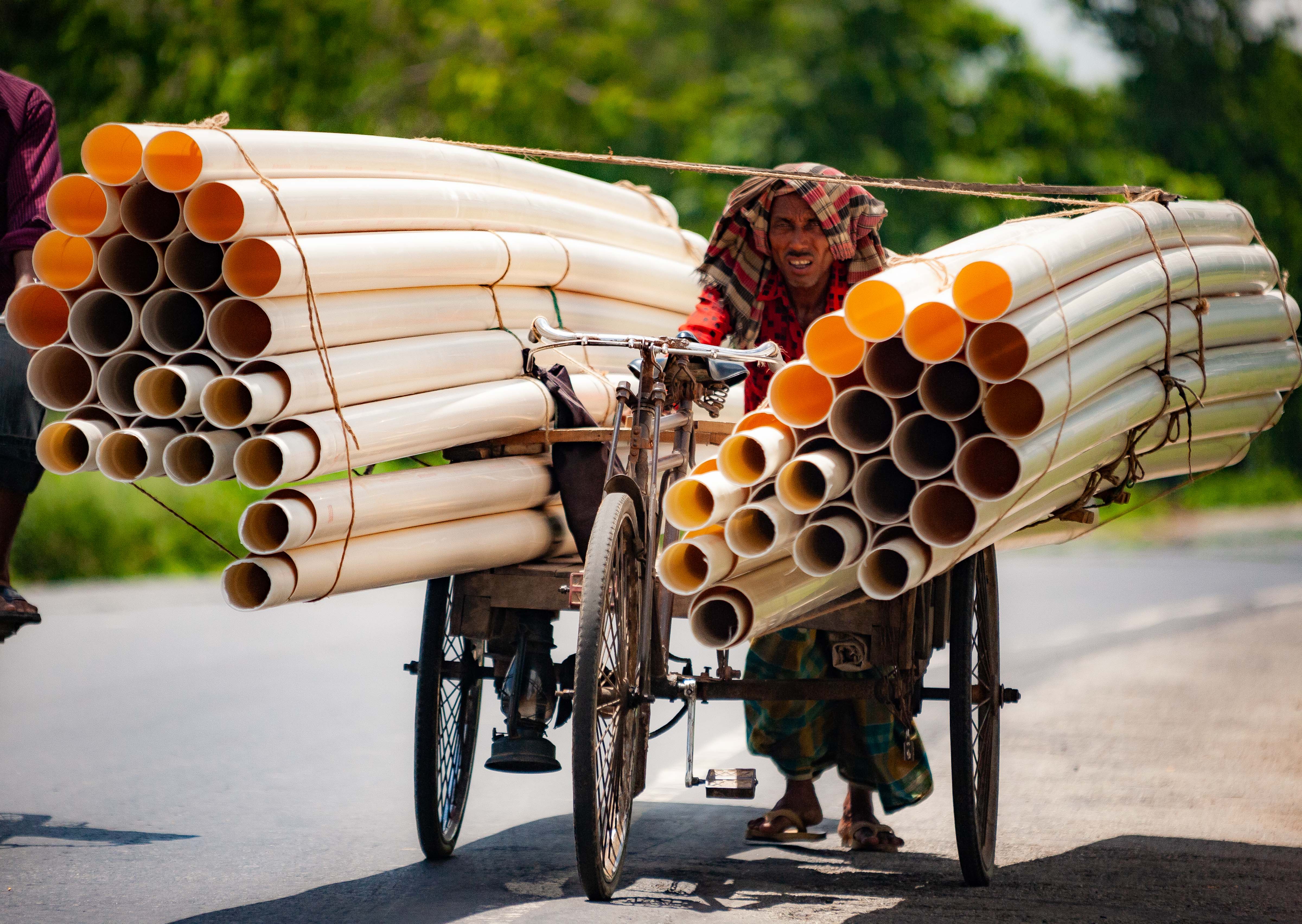 Bangladesh, Bogra Prov, Hauling Pipes, 2009, IMG 9099