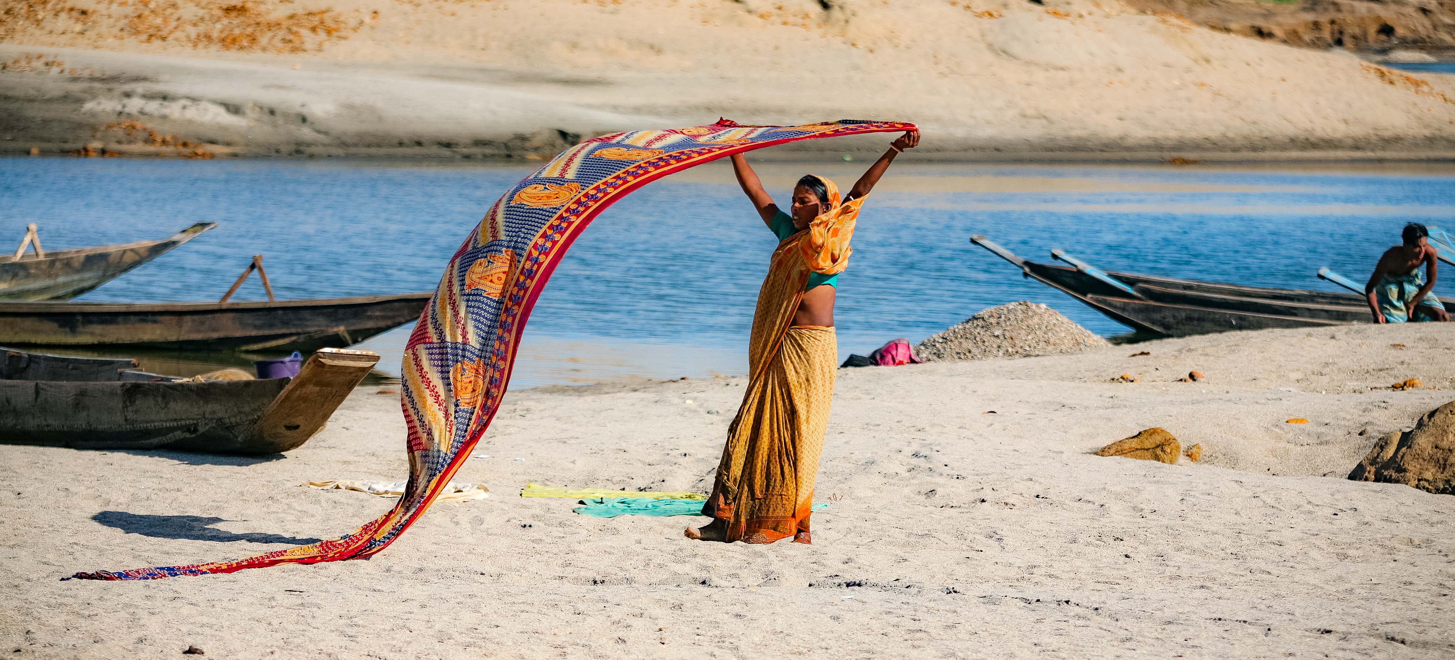 Bangladesh, Sylhet Prov, Woman Drying Cloth, 2009, IMG 8211