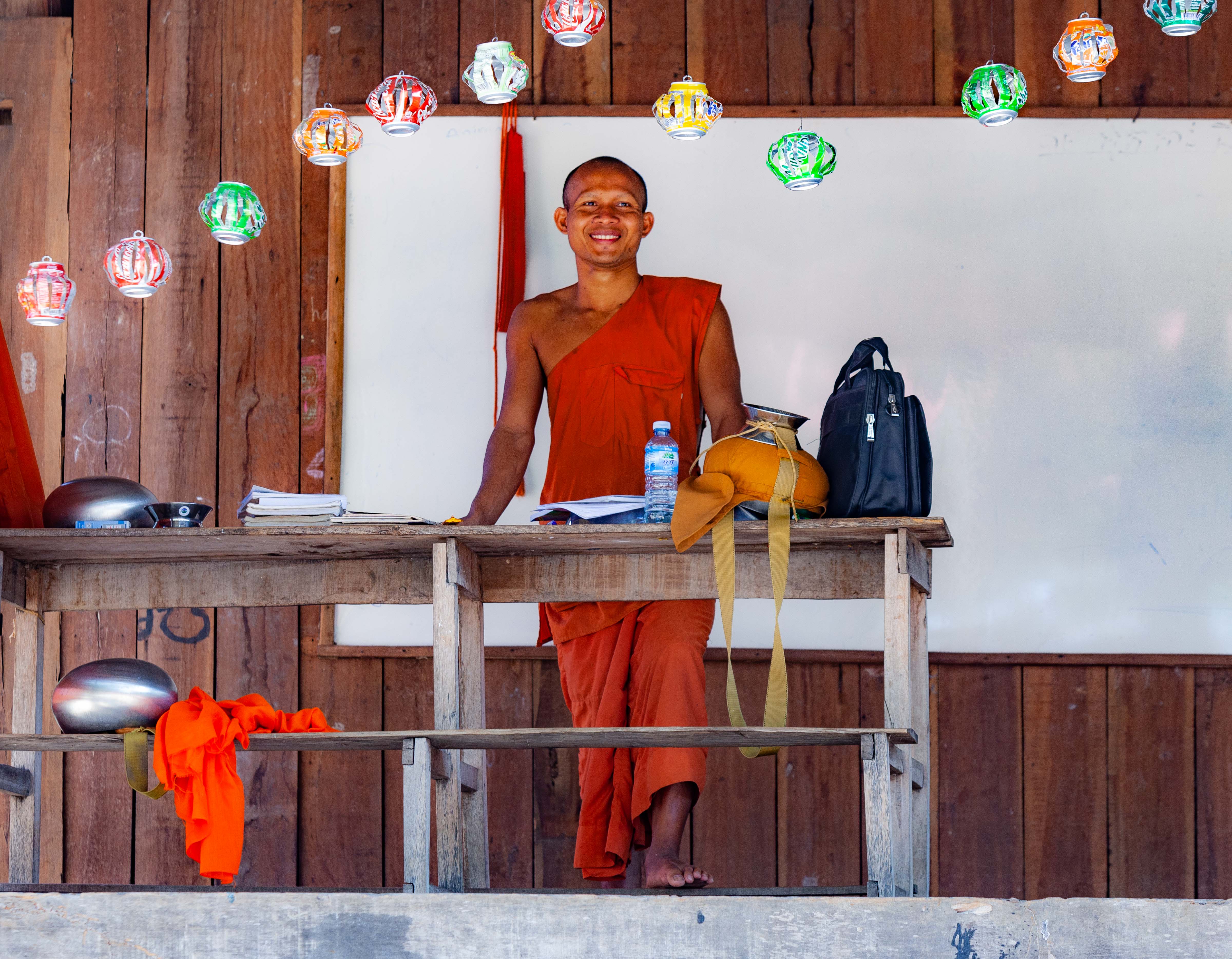 Cambodia, Kampong Chhnang Prov, Monk Desk, 2011, IMG 9490