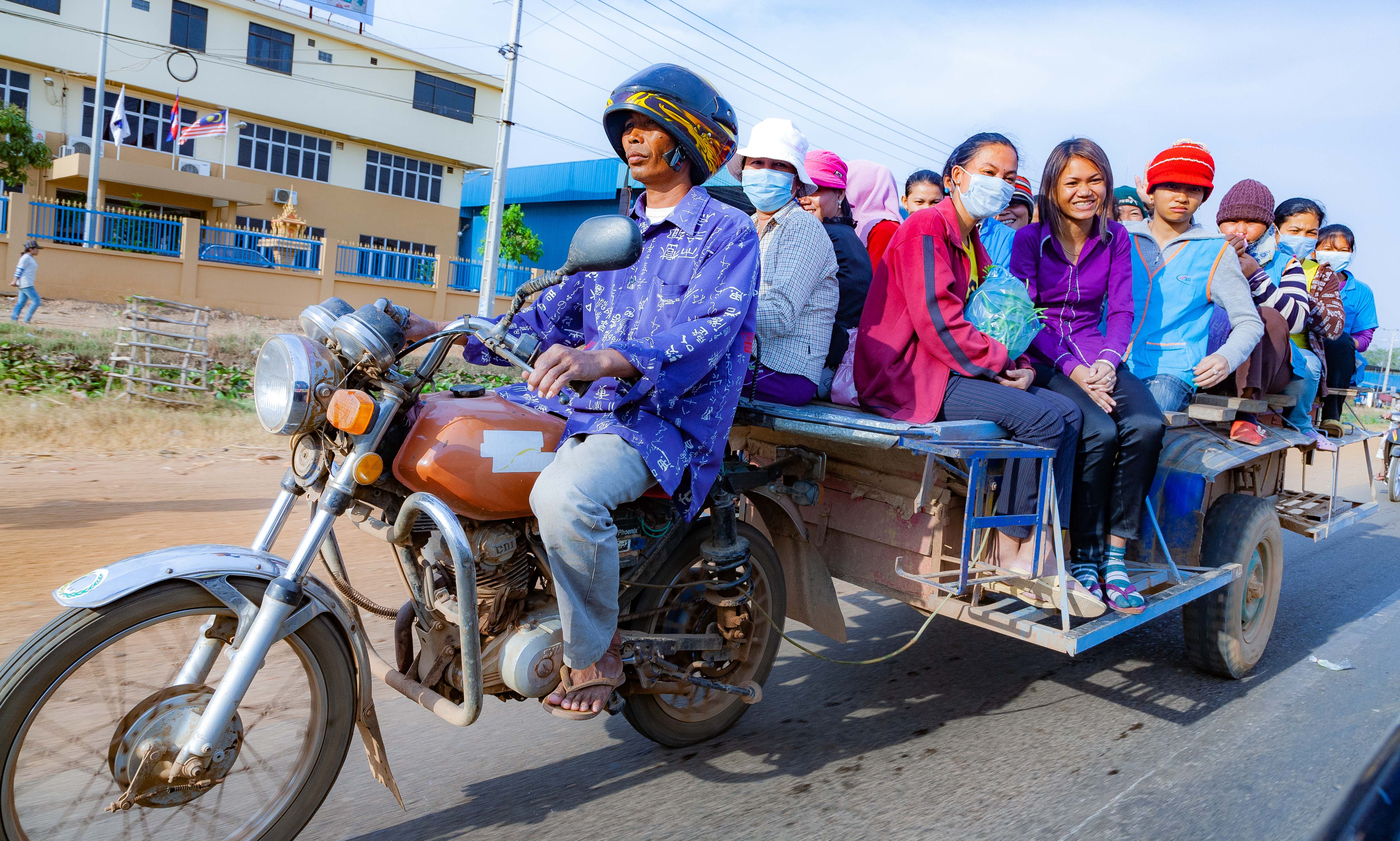 Cambodia, Kandaal Prov, Girls On Motorbike Trailer, 2010, IMG 4598