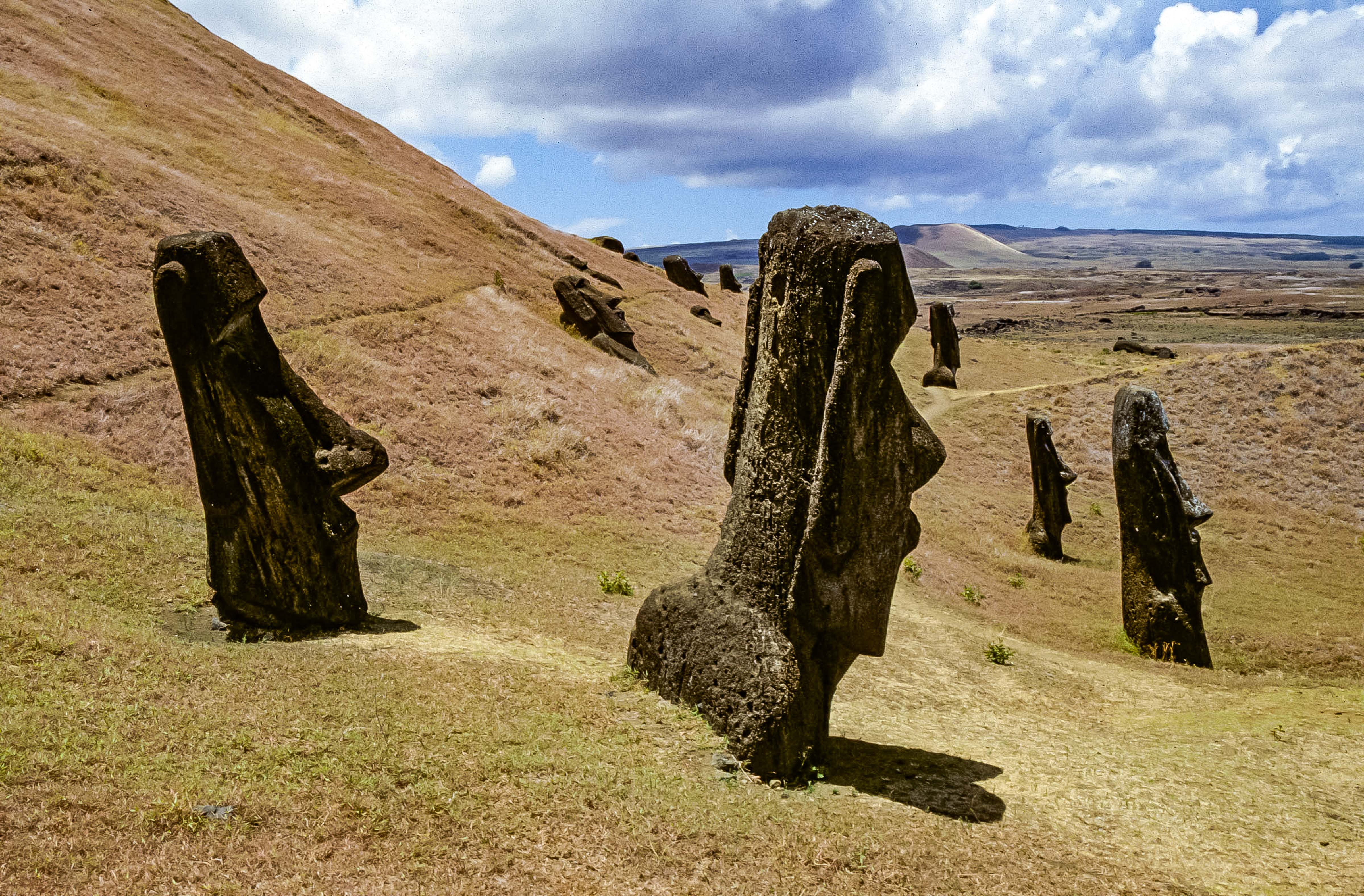 Easter Island, Buried Moai at Rano Raraku, 1997