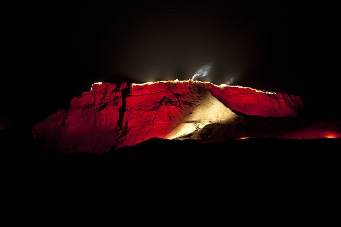 Israel, Southern Prov, Masada At Night Red Walls, 2012, IMG 6419