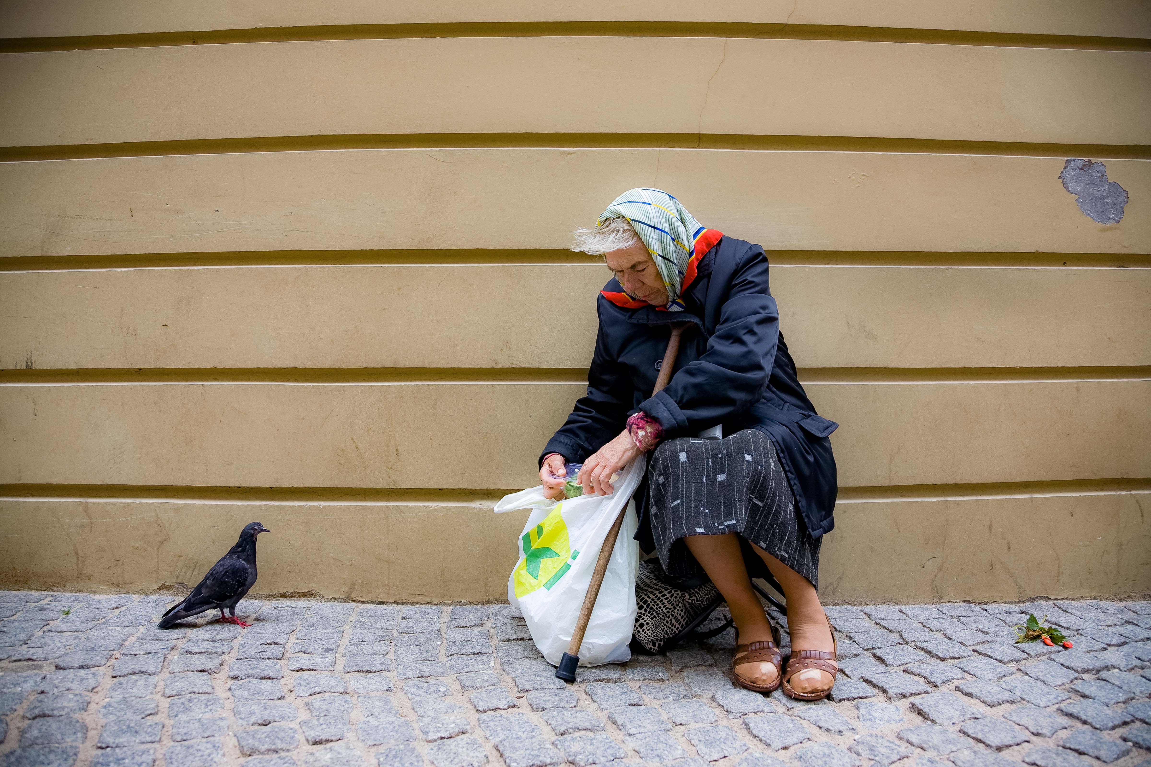 Latvia, Riga City Prov, Old Woman And Pigeon, 2010, IMG_1964