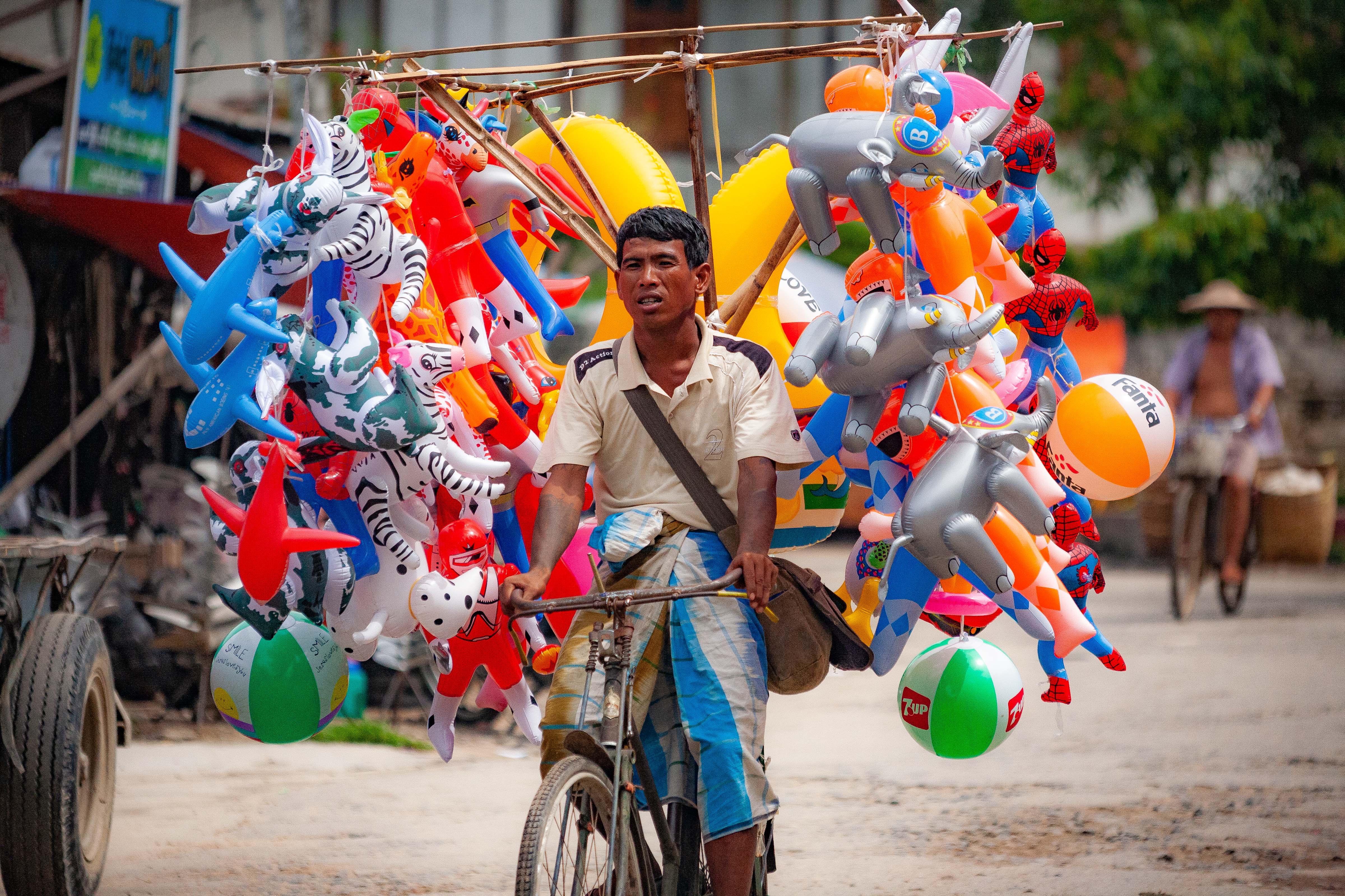 Myanmar, Unknown Prov, Bicycle Vendor Scene, 2009, IMG 3291