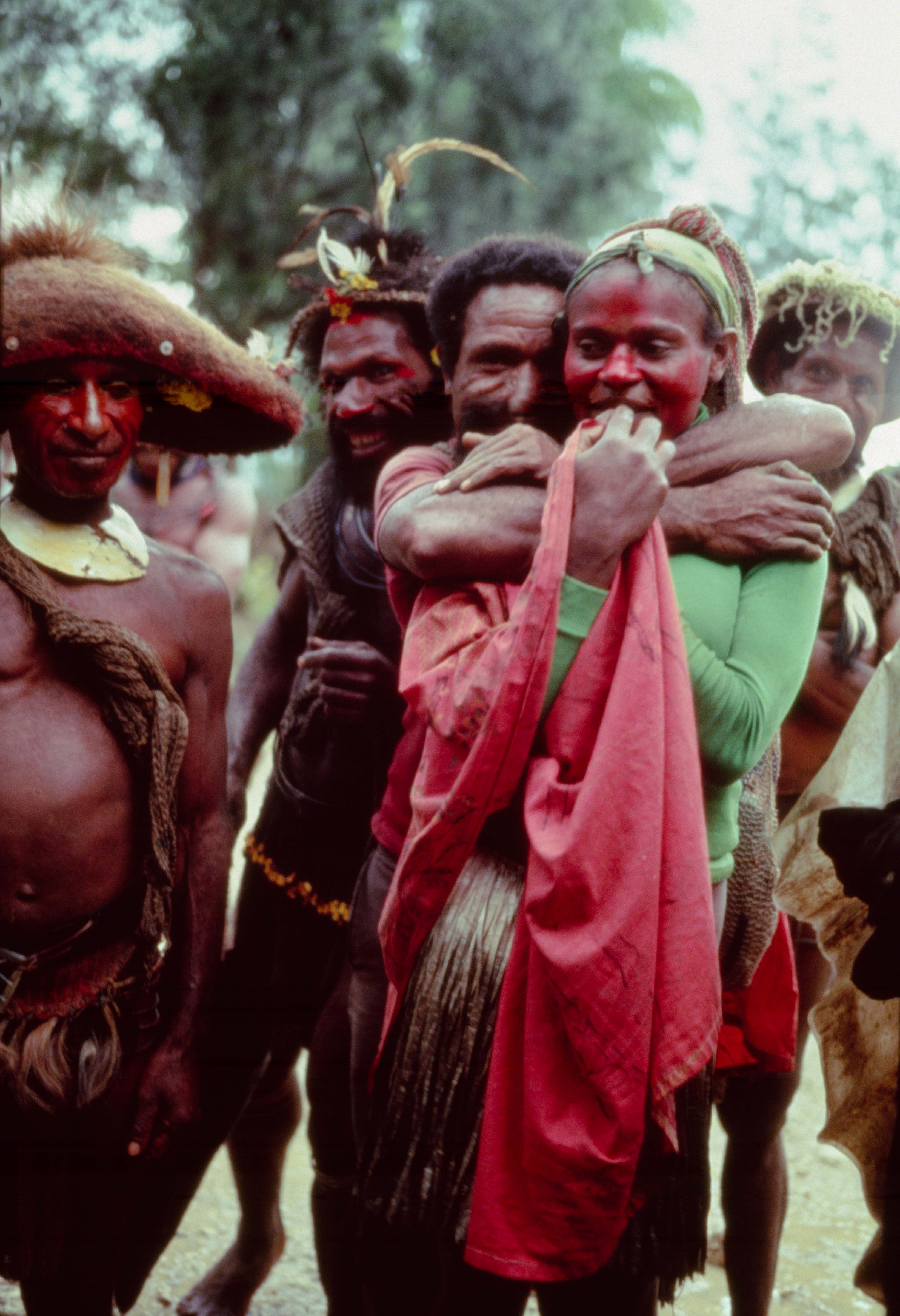 Papua New Guinea, Huli Wigmen with Woman, 1983