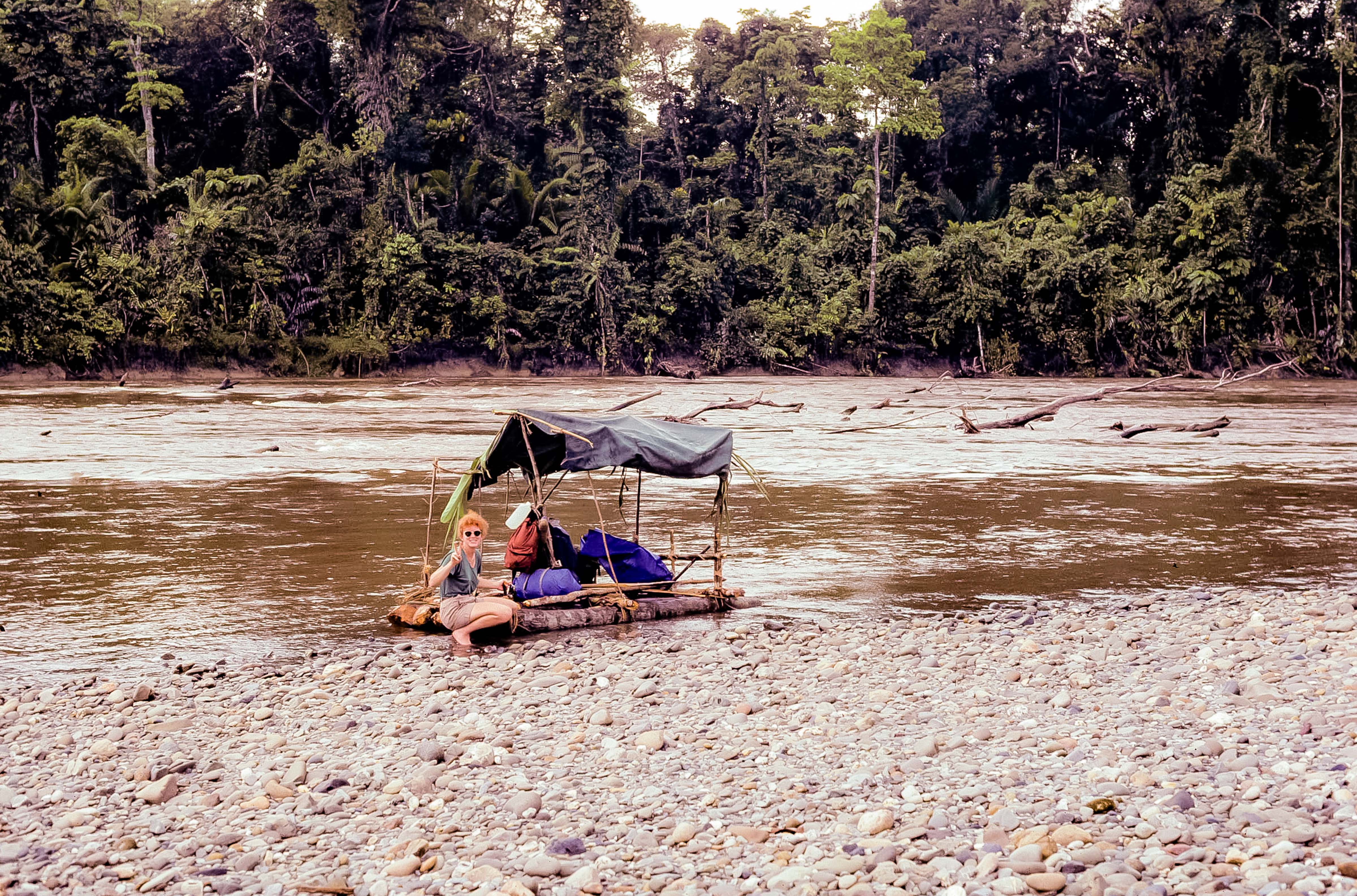 Papua New Guinea, Kelly With Raft On Frieda River, 1983