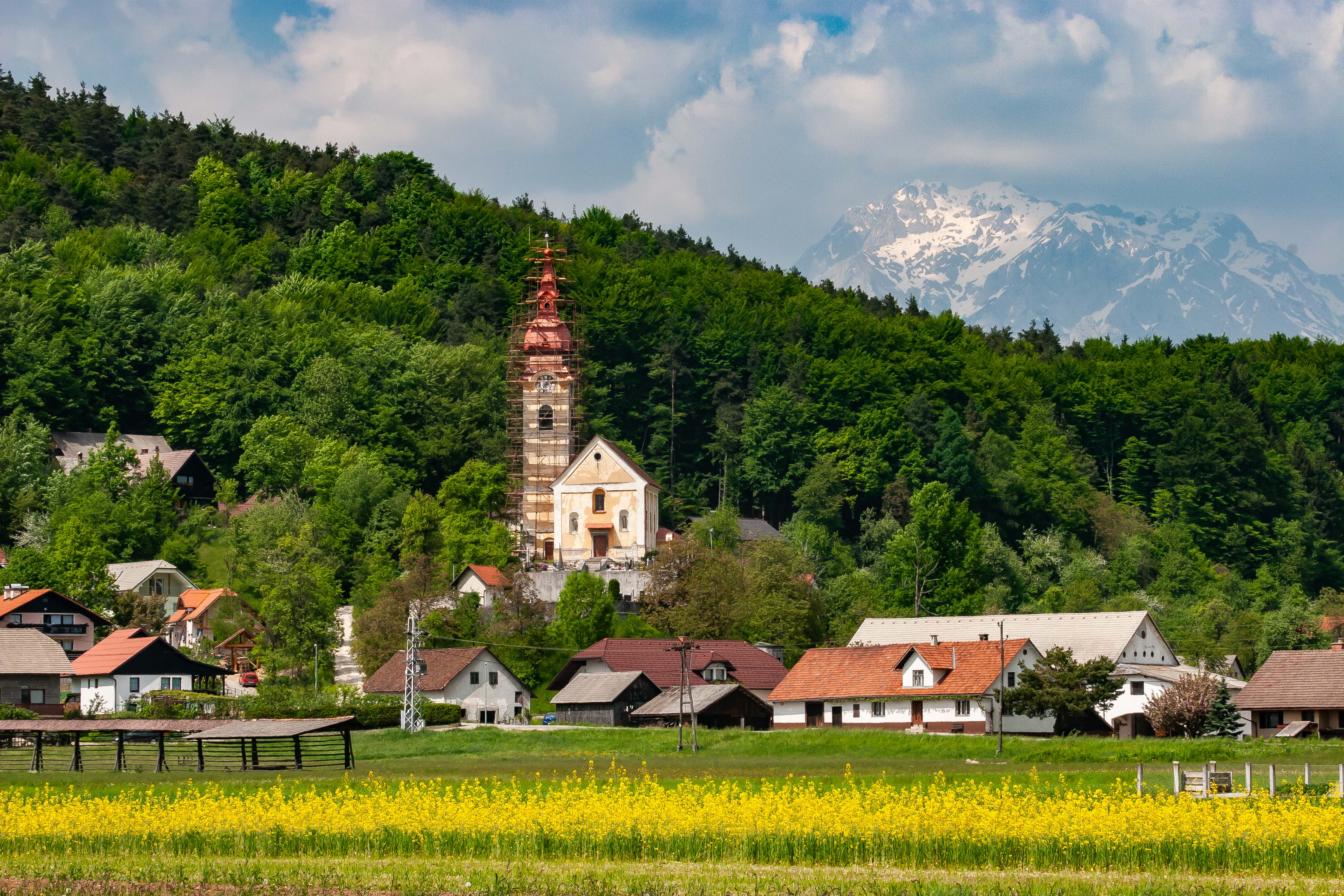 Slovenia, Kamnik Prov, Church And Mountain, 2006, IMG 6056