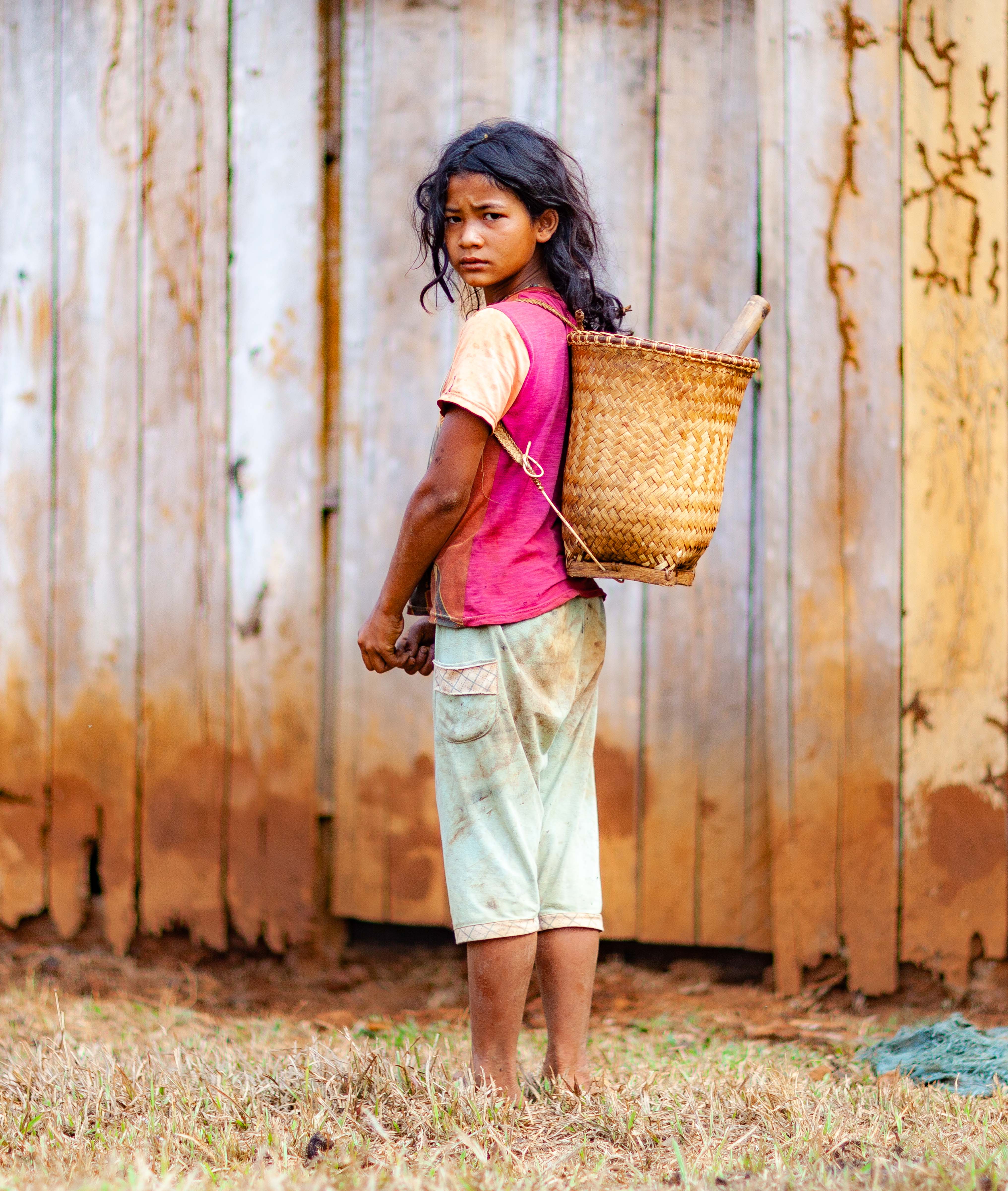 Cambodia, Mondol Kiri Prov, Girl With Basket, 2011, IMG 0790