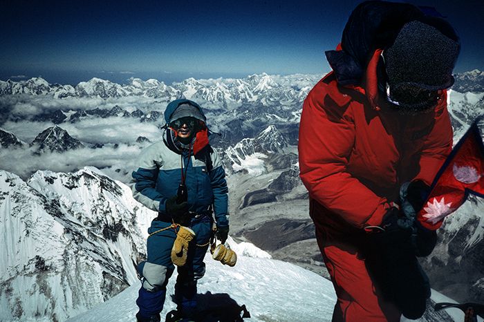 China, Xizang (Tibet) Prov, Tsering Dorje And Lhakpa Gelu On Everest Summit, 1995, 35mmSlide