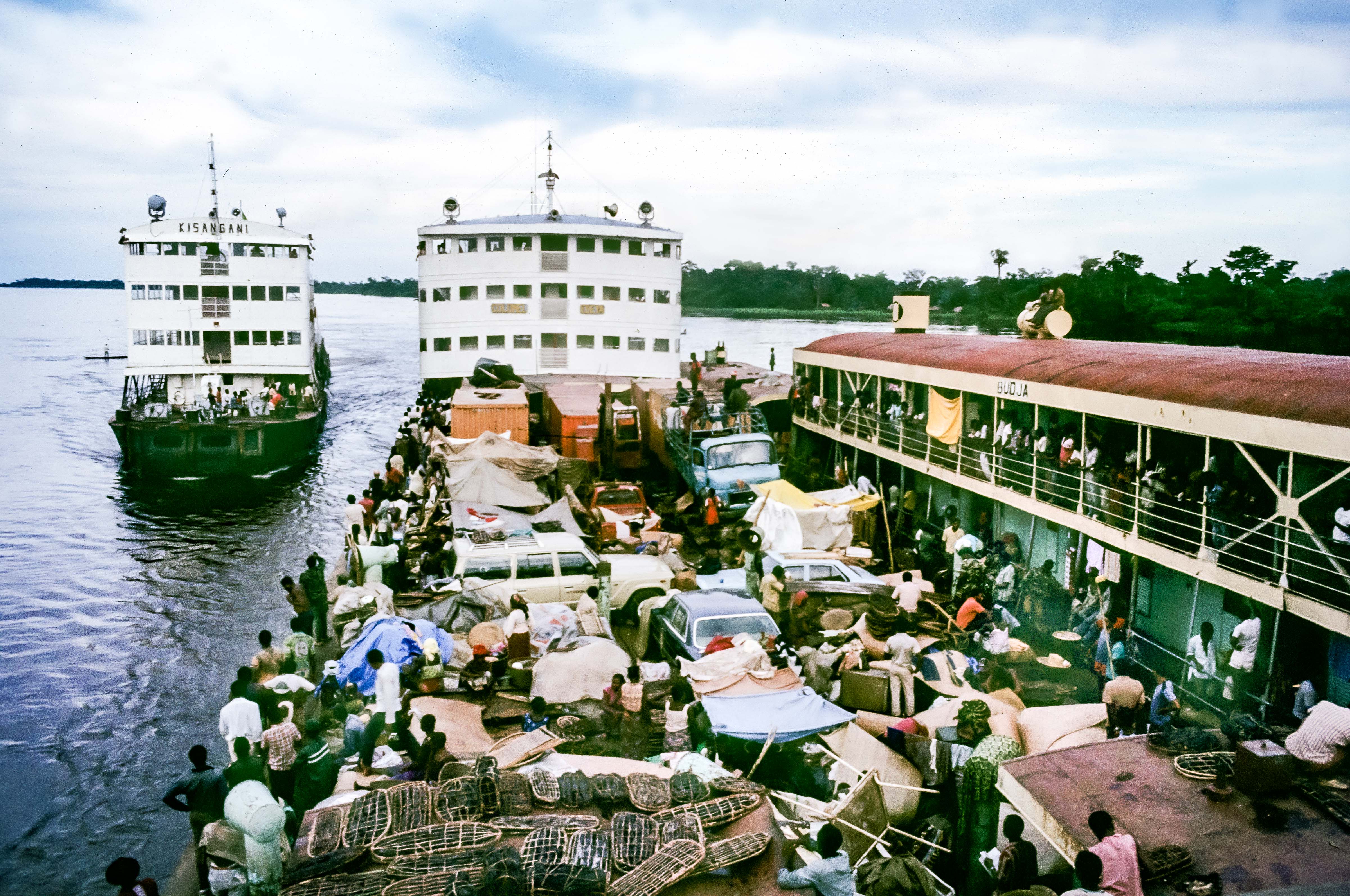 Congo Zaire, River Boat with Barges, 1984