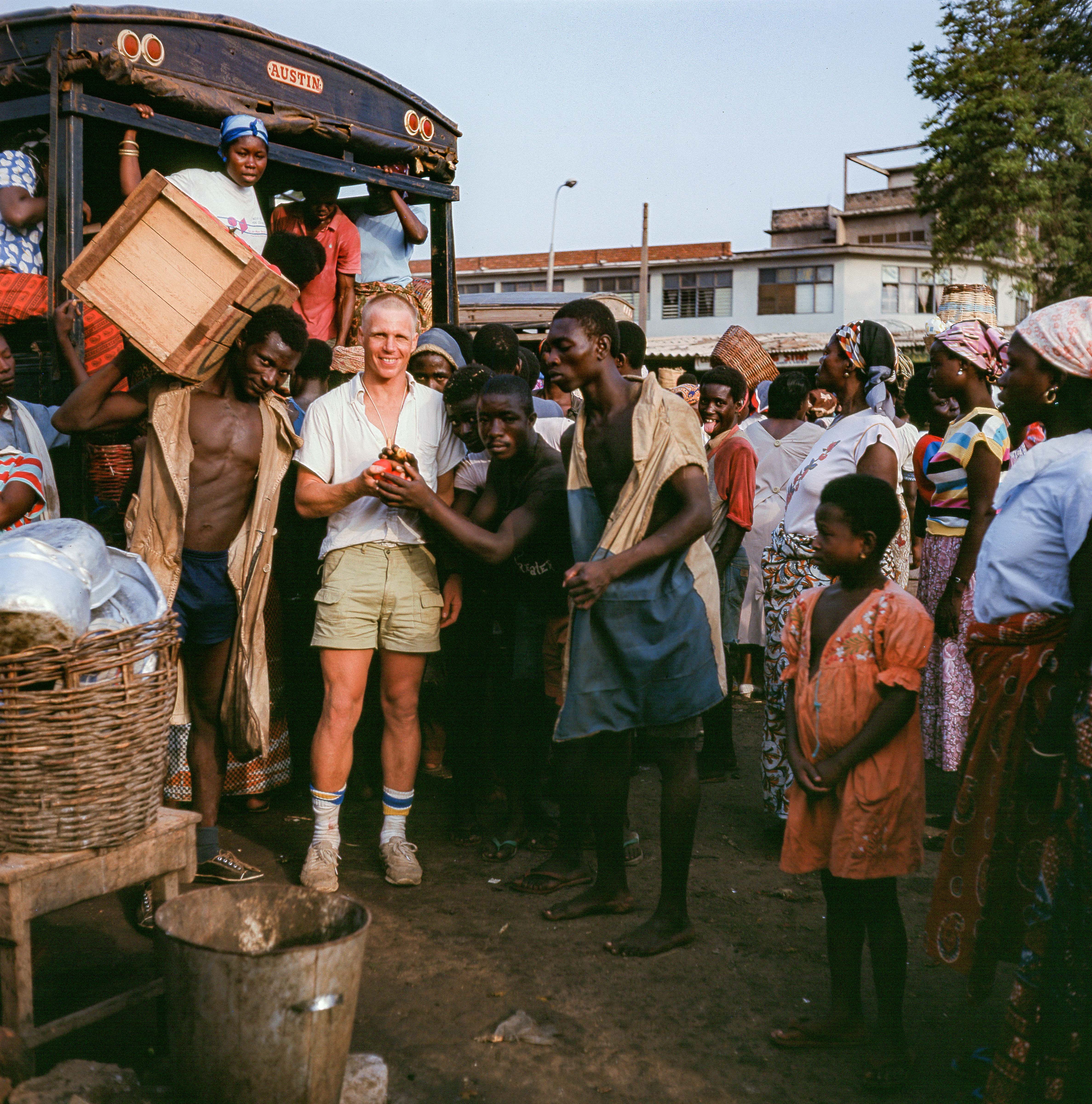 Ghana, Jeff Shea With Tomato Merchants, 1987