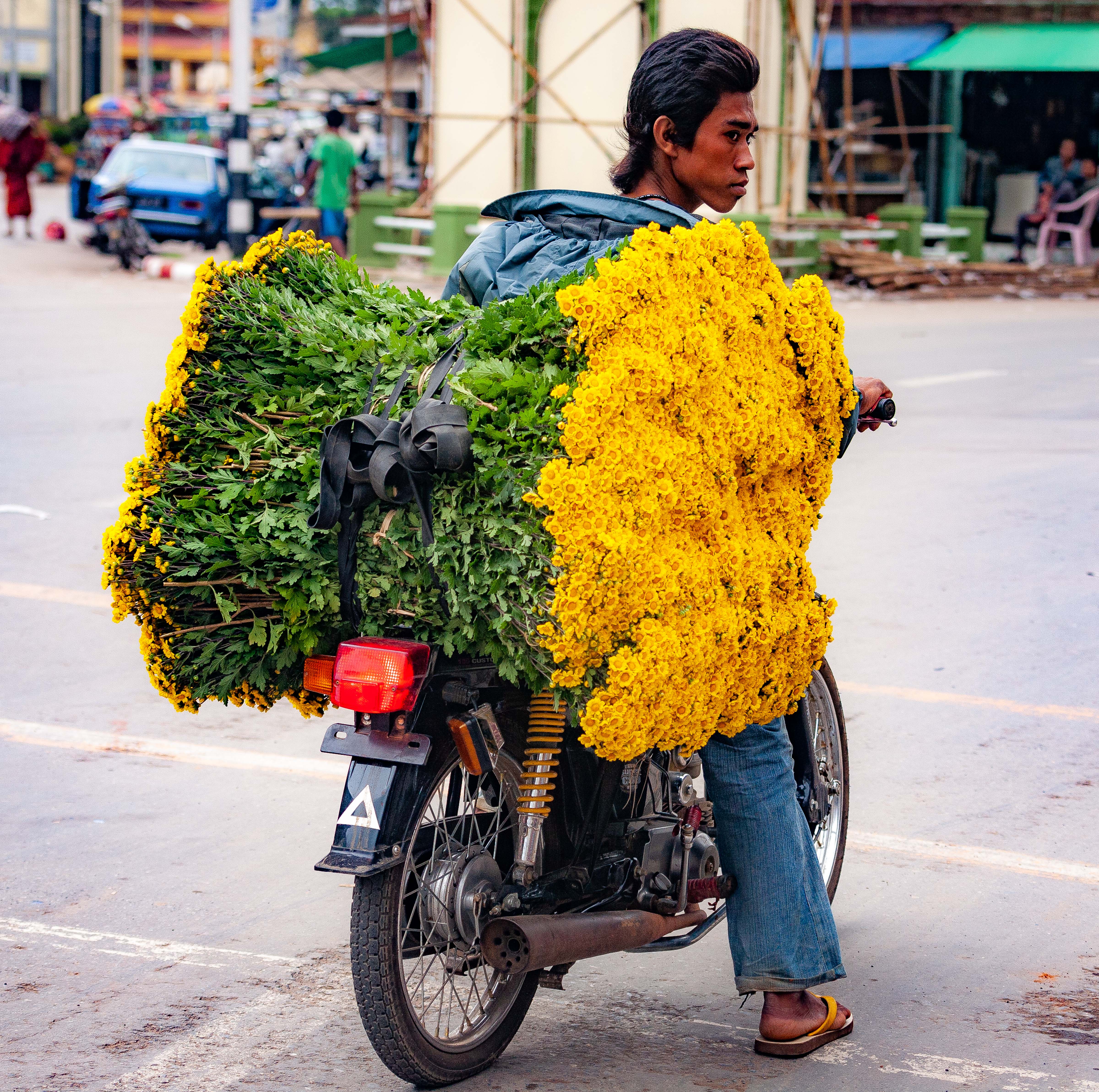 Myanmar, Shan Prov, Motorbike Flowers, 2009, IMG 4782