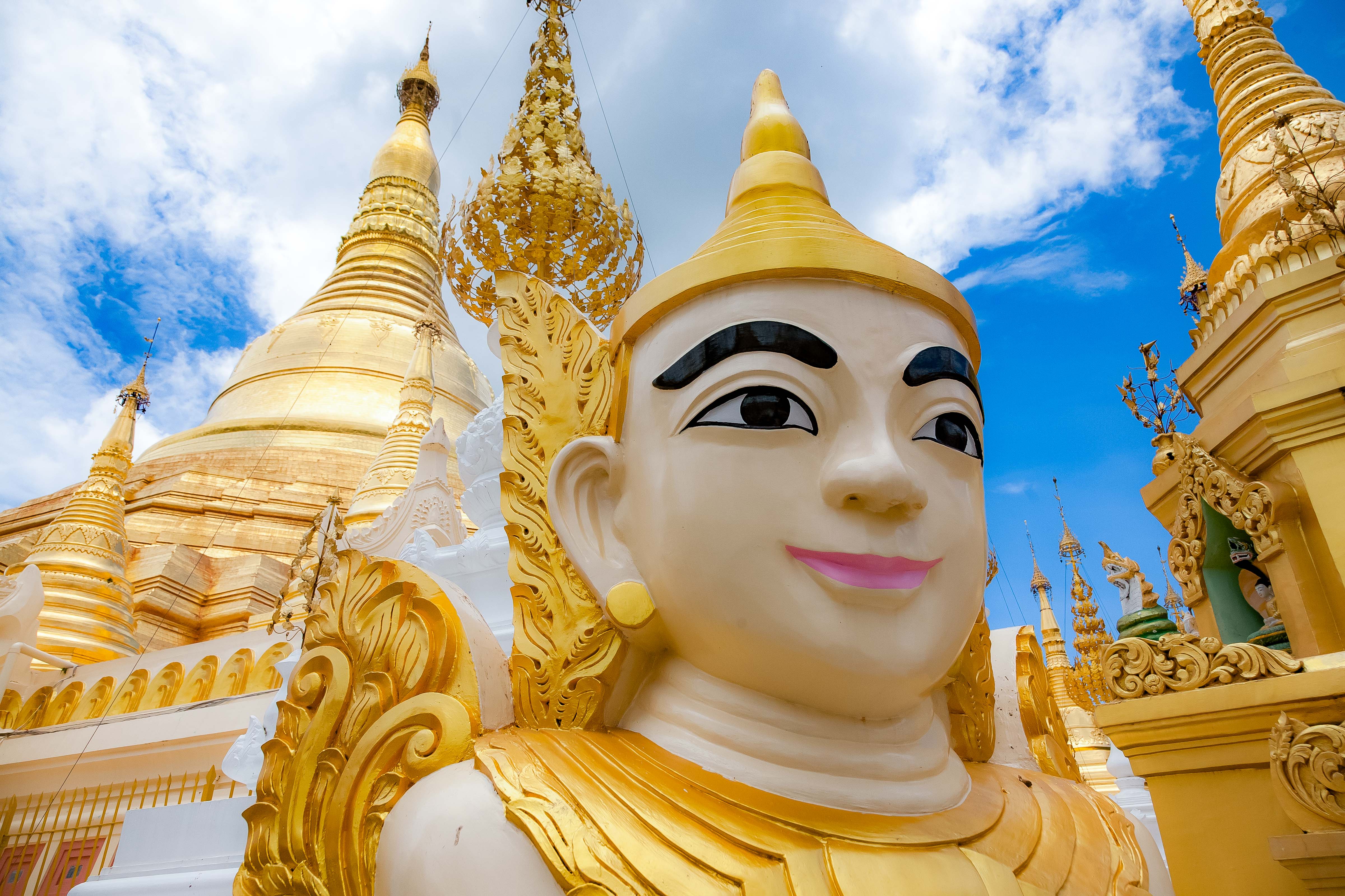 Myanmar, Yangon Prov, Temple Detail Smiling Buddha, 2009, IMG 5290