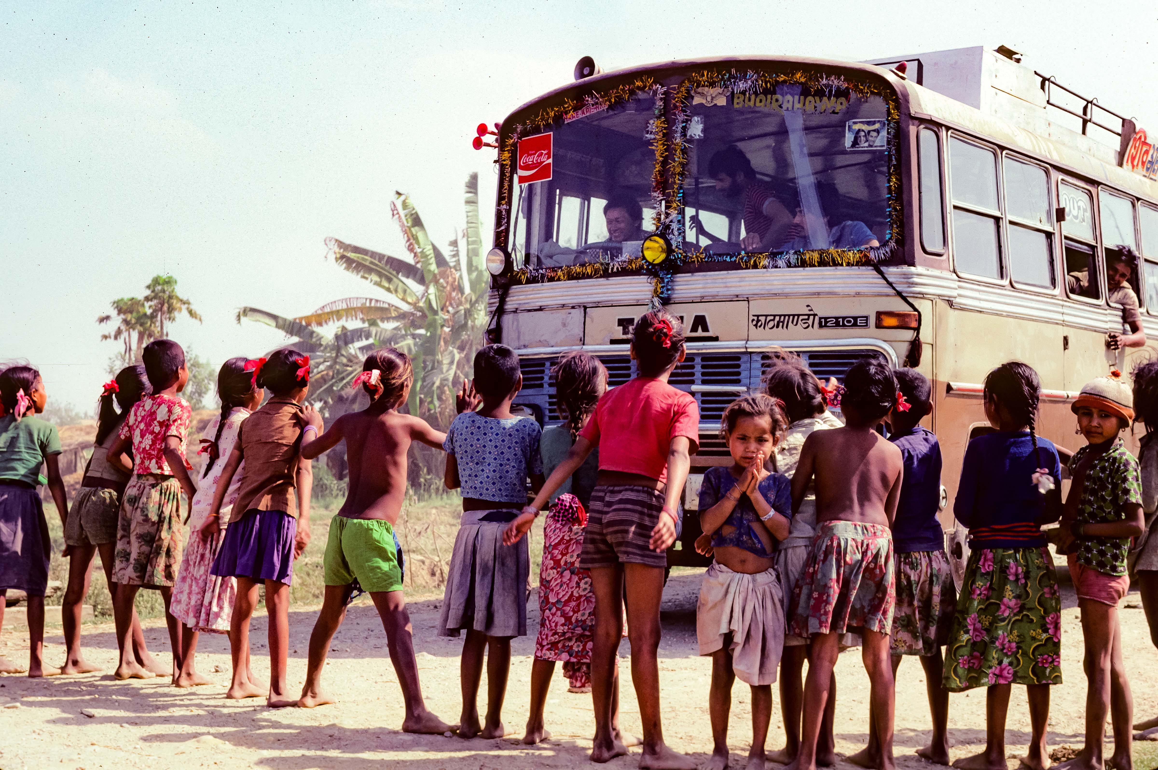 Nepal, Festival of Holi, Girls Block Bus, 1984