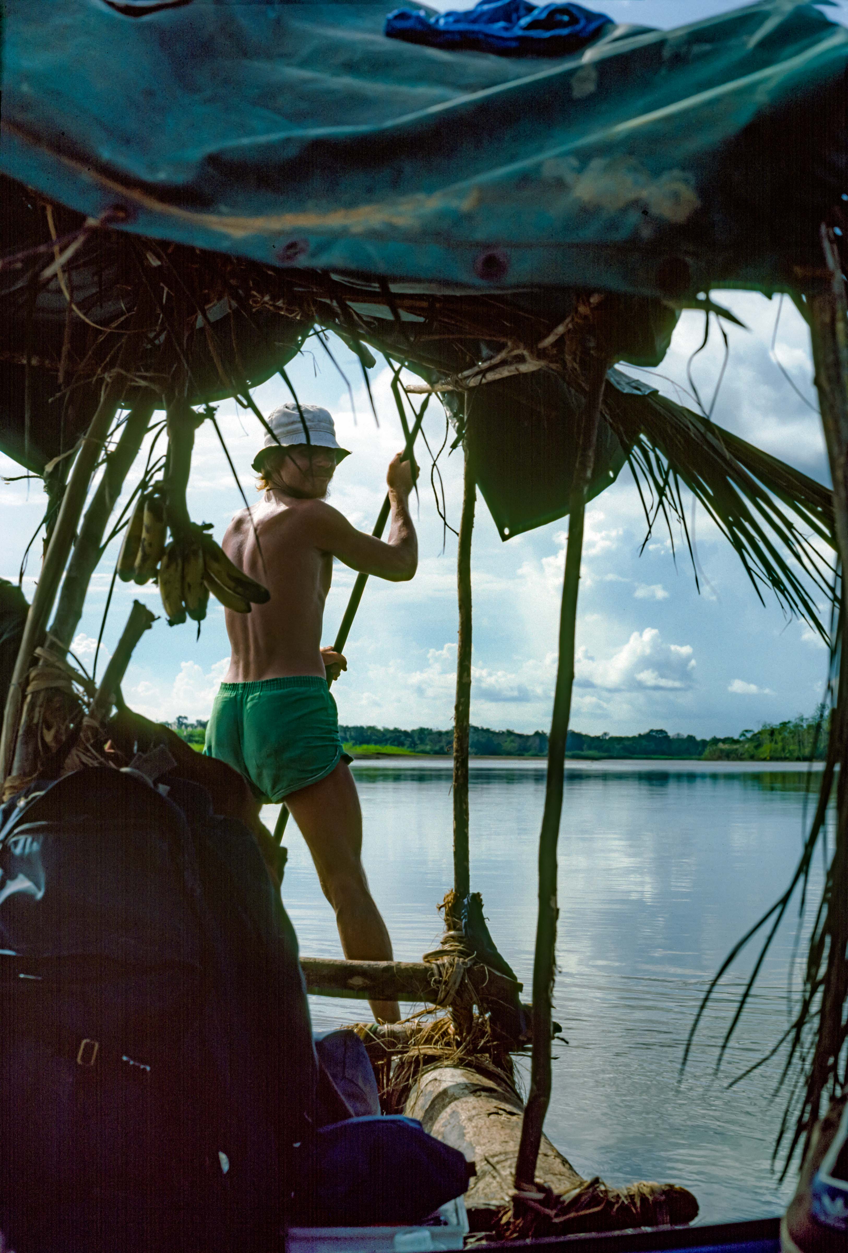 Papua New Guinea, Jeff Shea On Raft On Sepik, 1983