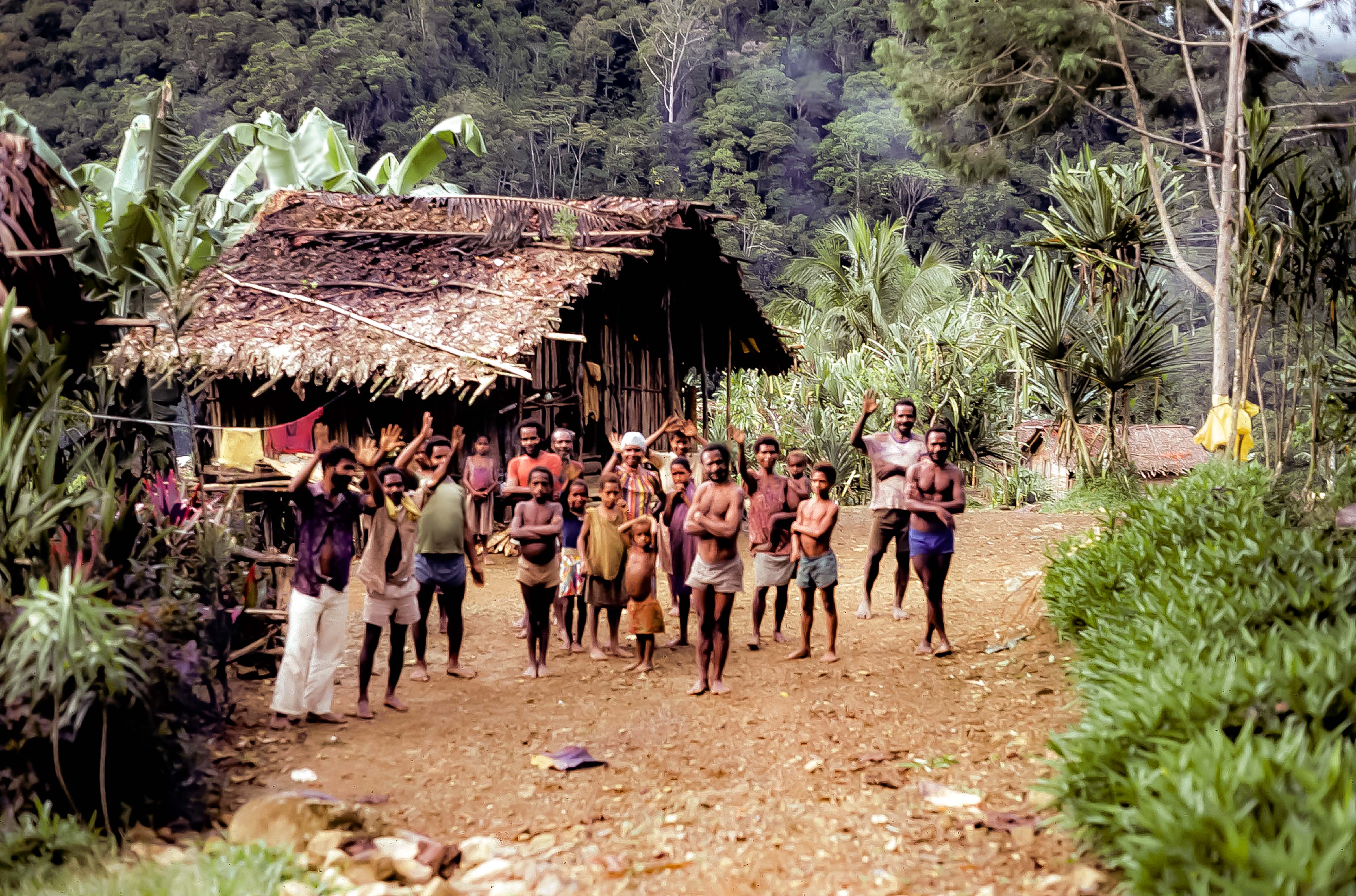 PNG, Wabia Villagers Wave Goodbye, 1983