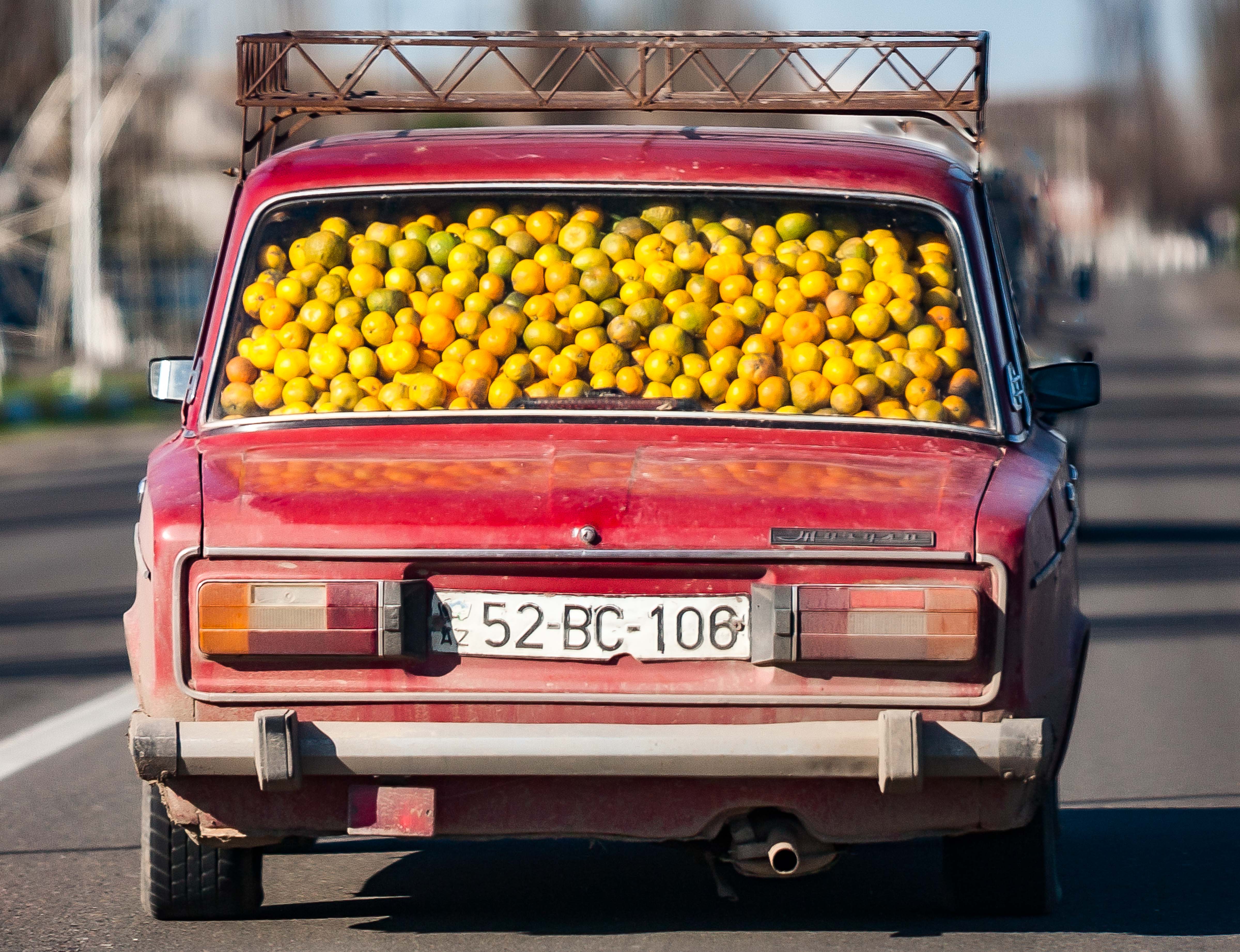 Azerbaijan, Lankaran, Car With Oranges